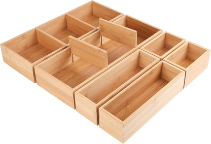 8Pcs Bamboo Drawer Organizer 4-Size Kitchen Storage Box for Flatware
