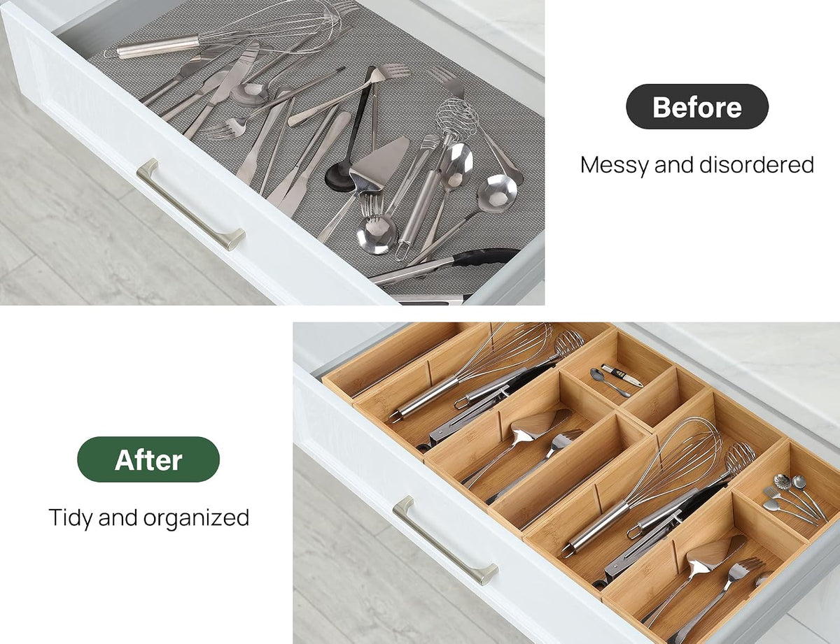8Pcs Bamboo Drawer Organizer 4-Size Kitchen Storage Box for Flatware
