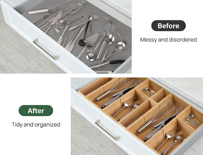 8Pcs Bamboo Drawer Organizer 4-Size Kitchen Storage Box for Flatware