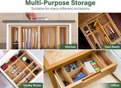 8Pcs Bamboo Drawer Organizer 4-Size Kitchen Storage Box for Flatware