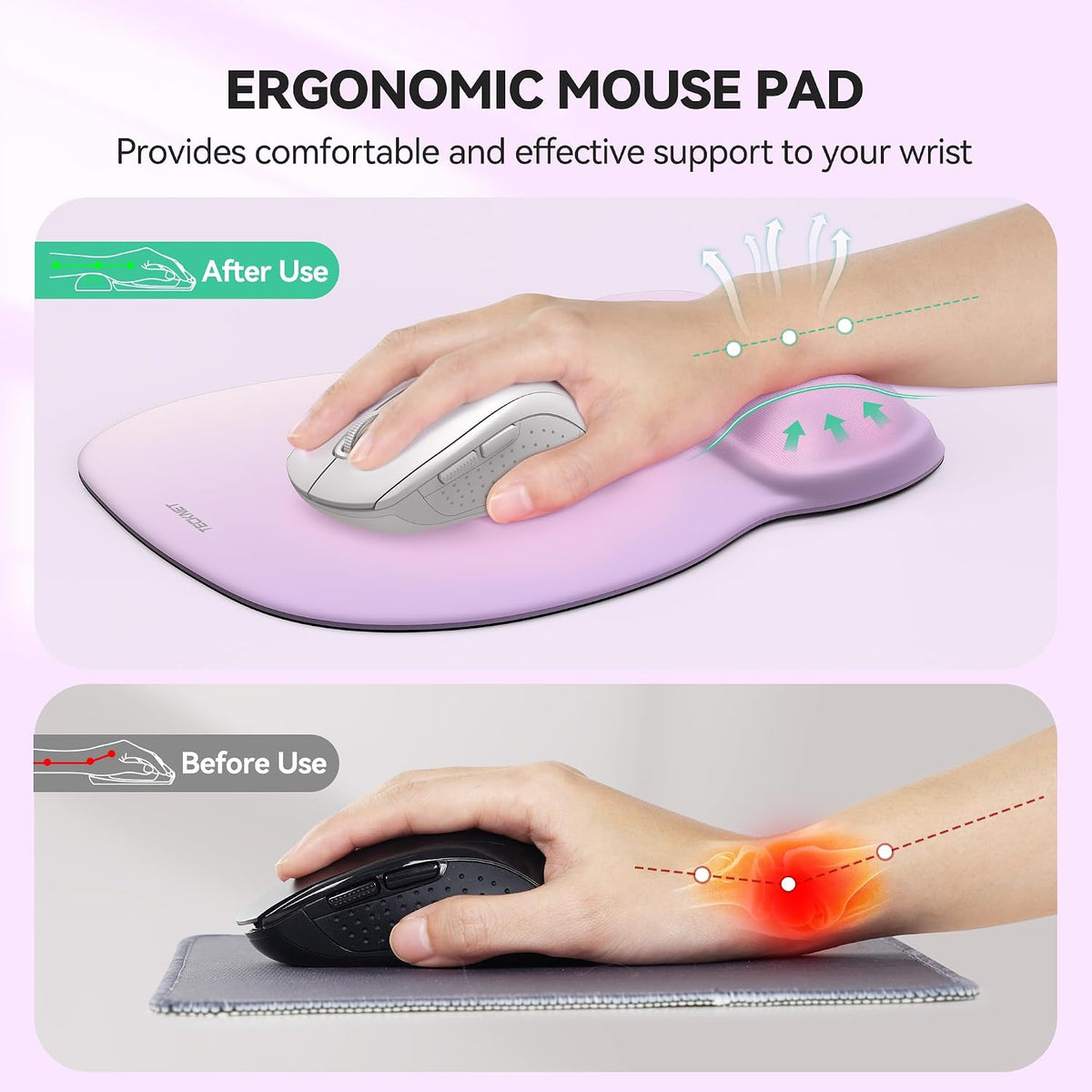 Gel Ergonomic Mouse Pad with Wrist Rest, Non-Slip PU Base, Gradient