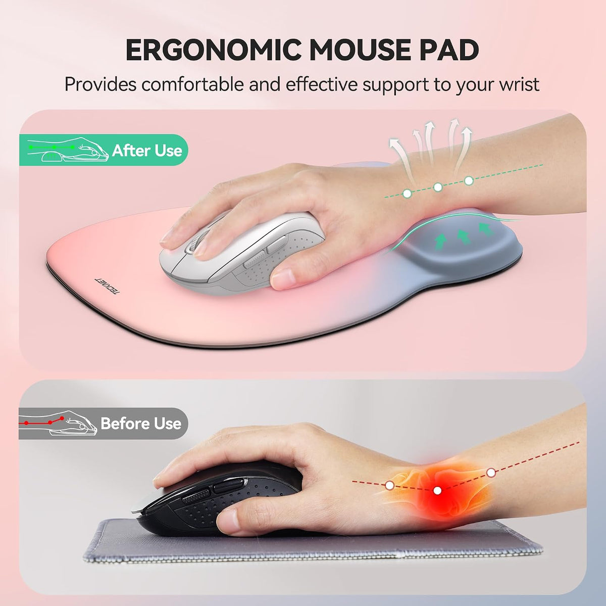 Gel Ergonomic Mouse Pad with Wrist Rest, Non-Slip PU Base, Gradient