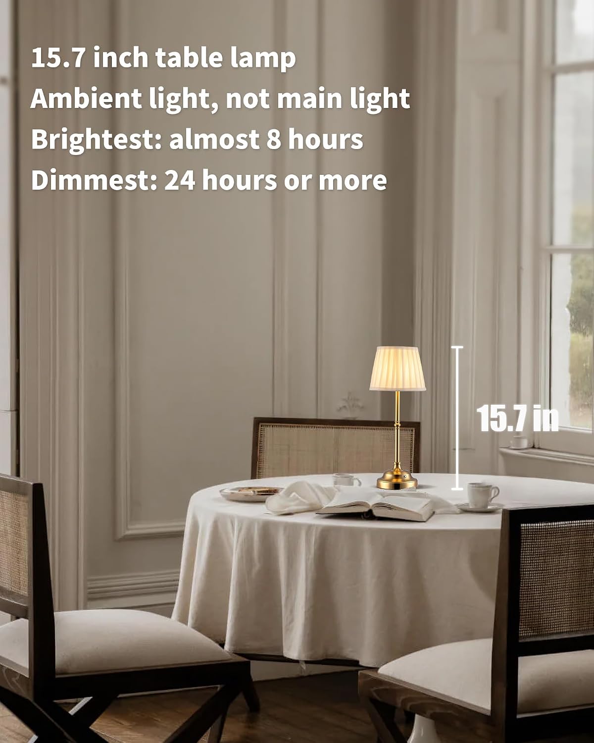 Gold Cordless Portable LED Table Lamp, Beige Fabric Shade Desk Lamp