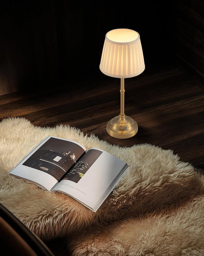 Gold Cordless Portable LED Table Lamp, Beige Fabric Shade Desk Lamp