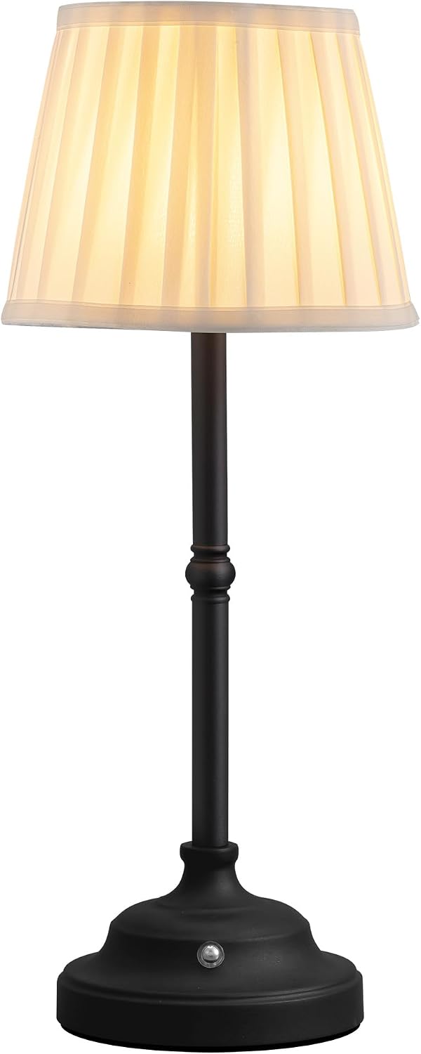 Gold Cordless Portable LED Table Lamp, Beige Fabric Shade Desk Lamp
