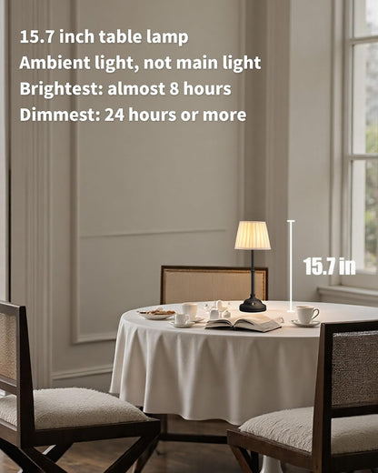 Gold Cordless Portable LED Table Lamp, Beige Fabric Shade Desk Lamp