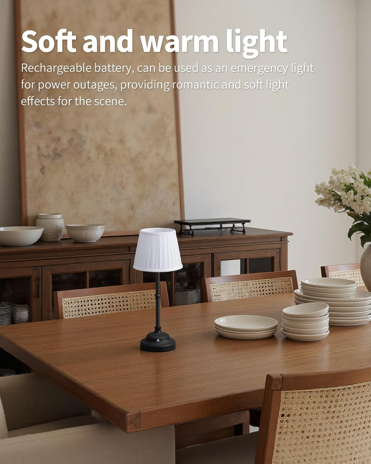 Gold Cordless Portable LED Table Lamp, Beige Fabric Shade Desk Lamp