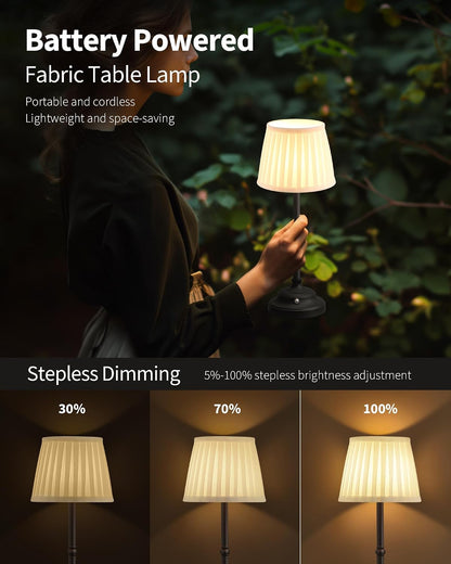 Gold Cordless Portable LED Table Lamp, Beige Fabric Shade Desk Lamp