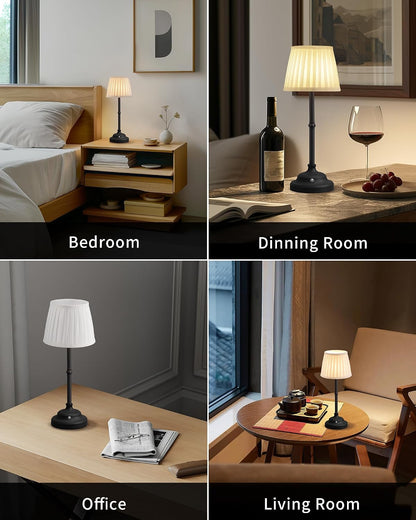 Gold Cordless Portable LED Table Lamp, Beige Fabric Shade Desk Lamp