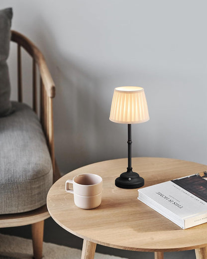 Gold Cordless Portable LED Table Lamp, Beige Fabric Shade Desk Lamp