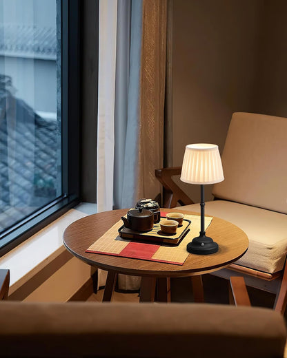 Gold Cordless Portable LED Table Lamp, Beige Fabric Shade Desk Lamp