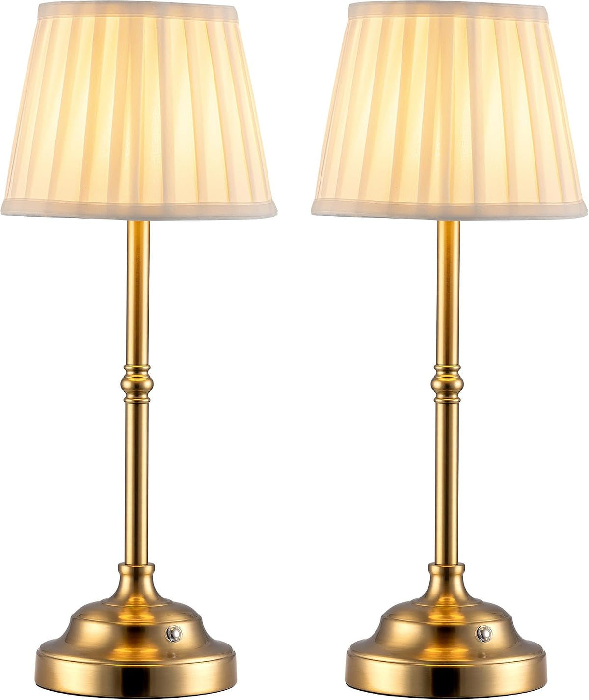 Gold Cordless Portable LED Table Lamp, Beige Fabric Shade Desk Lamp