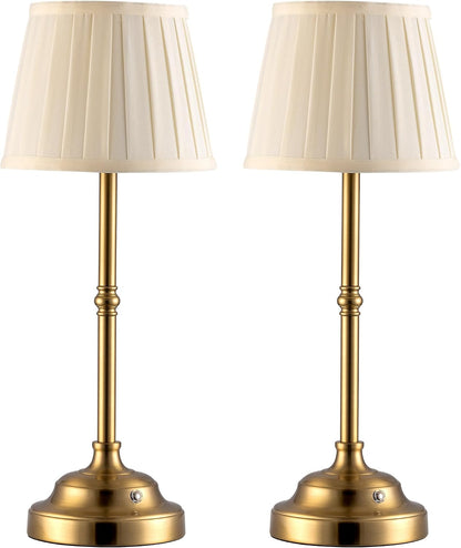 Gold Cordless Portable LED Table Lamp, Beige Fabric Shade Desk Lamp