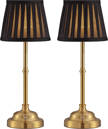Gold Cordless Portable LED Table Lamp, Beige Fabric Shade Desk Lamp
