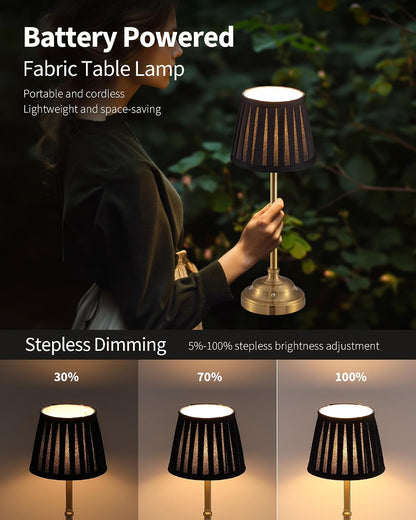 Gold Cordless Portable LED Table Lamp, Beige Fabric Shade Desk Lamp