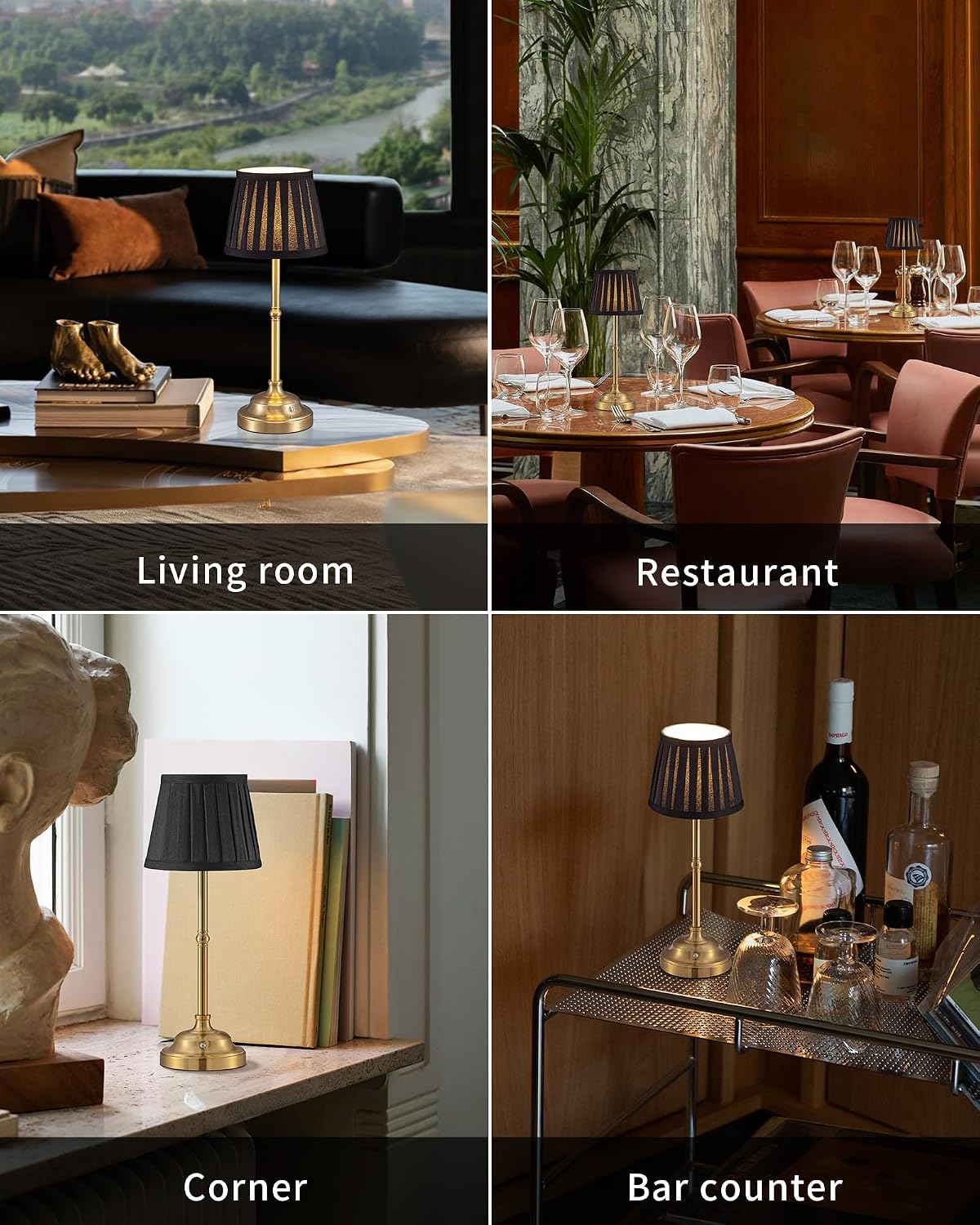 Gold Cordless Portable LED Table Lamp, Beige Fabric Shade Desk Lamp