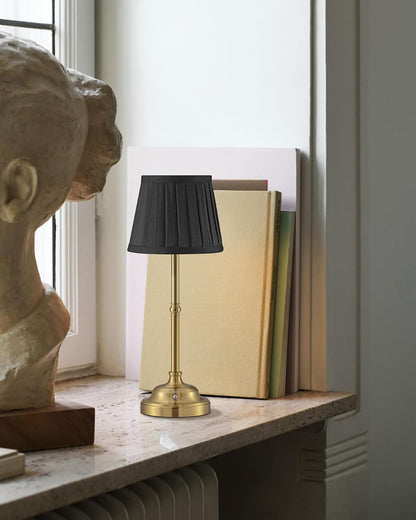 Gold Cordless Portable LED Table Lamp, Beige Fabric Shade Desk Lamp