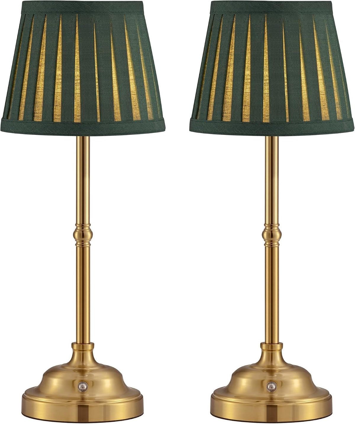 Gold Cordless Portable LED Table Lamp, Beige Fabric Shade Desk Lamp