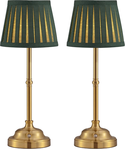 Gold Cordless Portable LED Table Lamp, Beige Fabric Shade Desk Lamp
