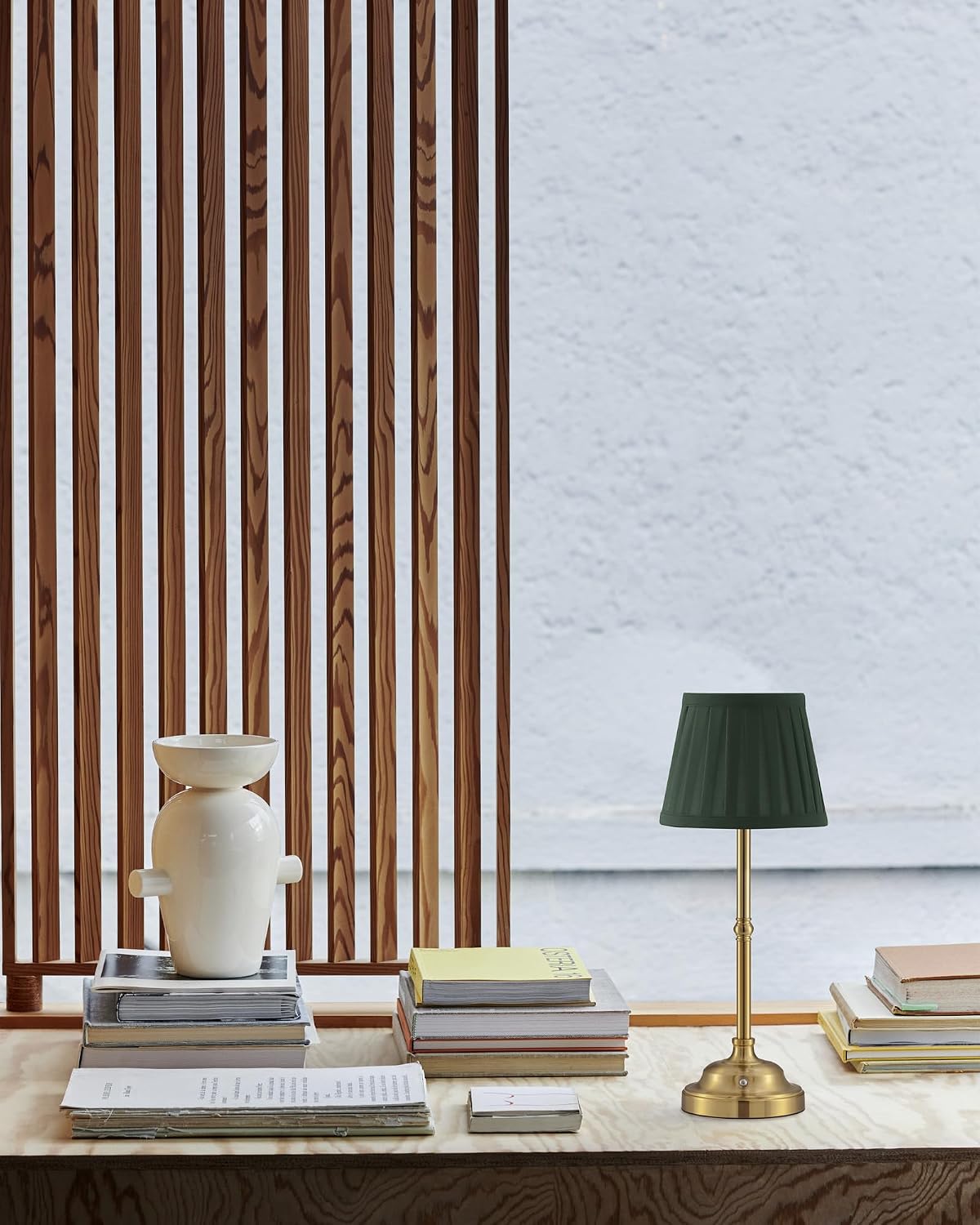 Gold Cordless Portable LED Table Lamp, Beige Fabric Shade Desk Lamp