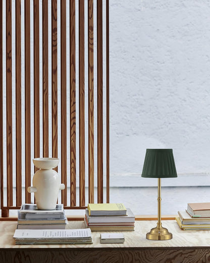 Gold Cordless Portable LED Table Lamp, Beige Fabric Shade Desk Lamp