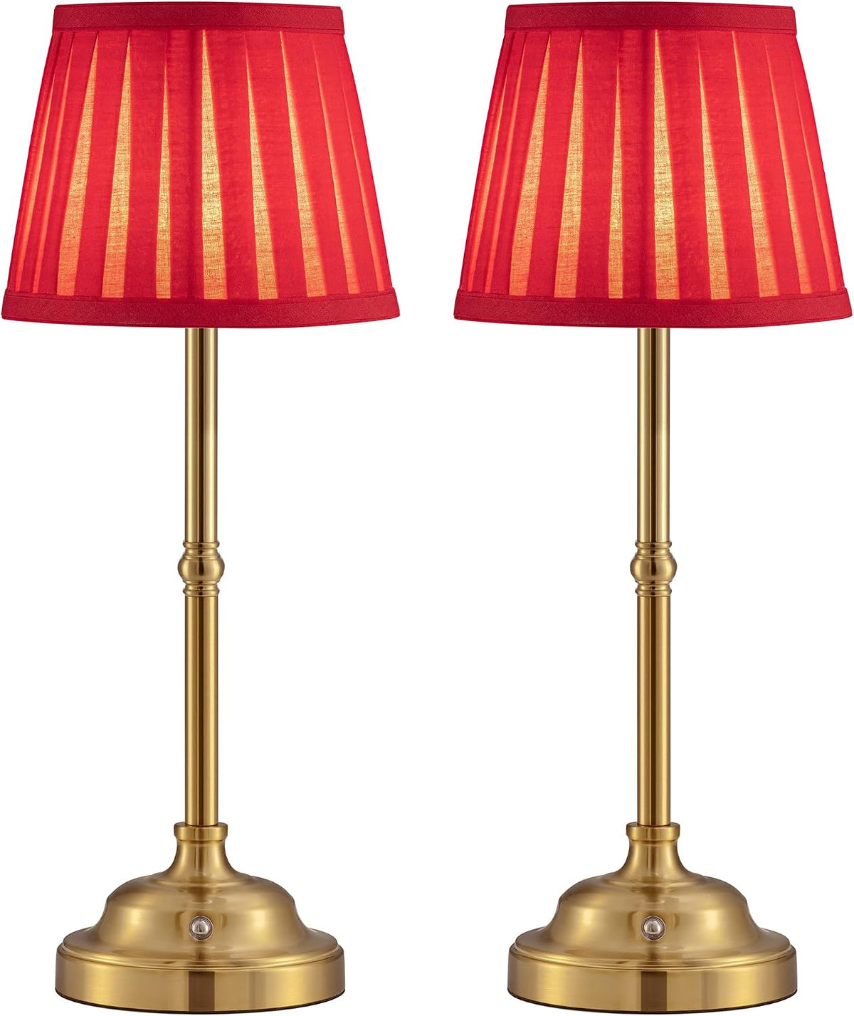 Gold Cordless Portable LED Table Lamp, Beige Fabric Shade Desk Lamp