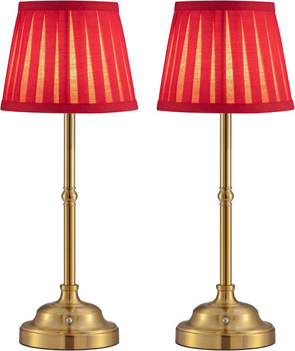 Gold Cordless Portable LED Table Lamp, Beige Fabric Shade Desk Lamp