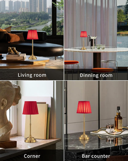 Gold Cordless Portable LED Table Lamp, Beige Fabric Shade Desk Lamp