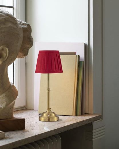Gold Cordless Portable LED Table Lamp, Beige Fabric Shade Desk Lamp