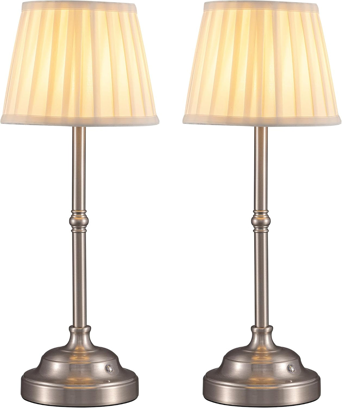 Gold Cordless Portable LED Table Lamp, Beige Fabric Shade Desk Lamp