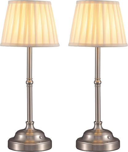 Gold Cordless Portable LED Table Lamp, Beige Fabric Shade Desk Lamp