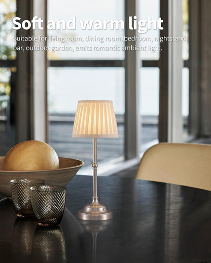 Gold Cordless Portable LED Table Lamp, Beige Fabric Shade Desk Lamp