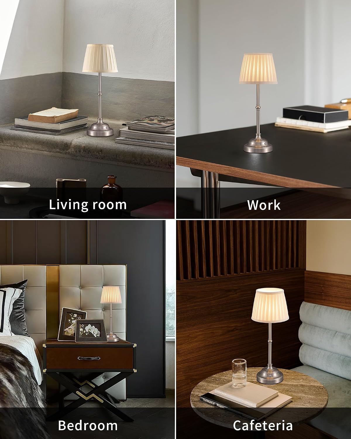 Gold Cordless Portable LED Table Lamp, Beige Fabric Shade Desk Lamp