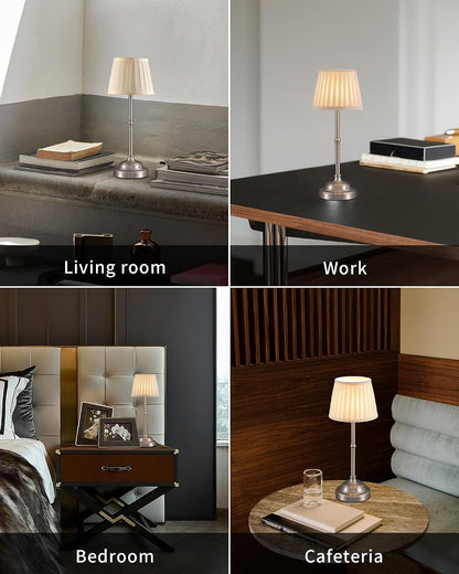 Gold Cordless Portable LED Table Lamp, Beige Fabric Shade Desk Lamp