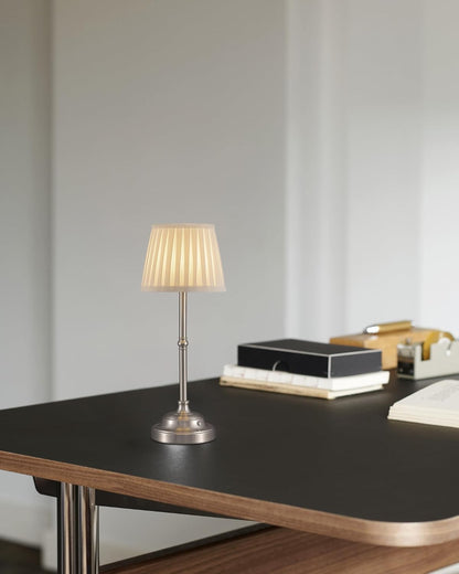 Gold Cordless Portable LED Table Lamp, Beige Fabric Shade Desk Lamp