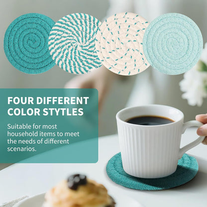 Pink Coasters Set of 8 with Holder, 4 Color Cotton Rope Woven