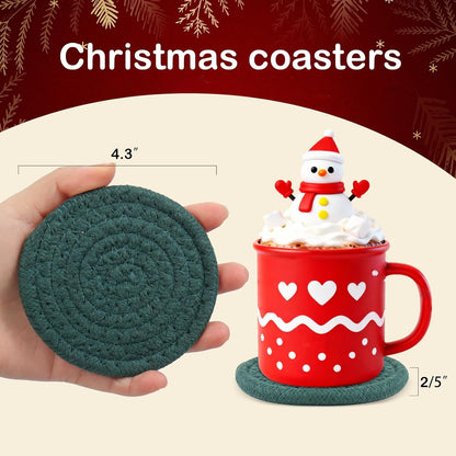 Pink Coasters Set of 8 with Holder, 4 Color Cotton Rope Woven
