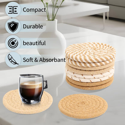 Pink Coasters Set of 8 with Holder, 4 Color Cotton Rope Woven