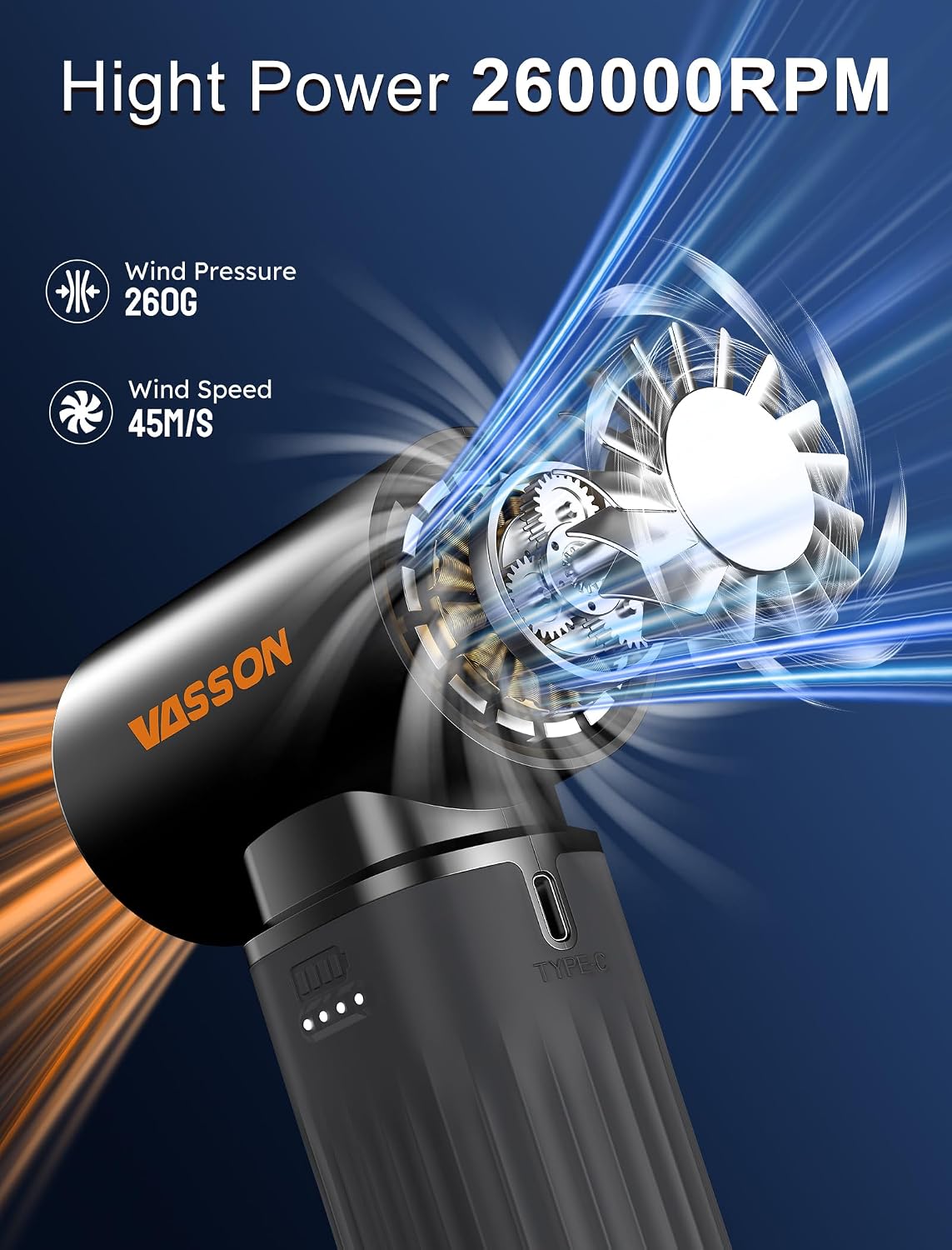 Compressed air Duster High-Speed Brushless Motor, 3-Speed Adjustable