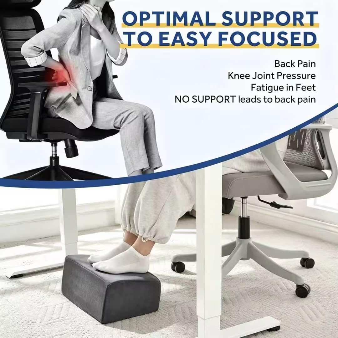 Foot Rest for Under Desk at Work, Adjustable Footrest for Office Chair & Gaming Chair,Ergonomic Footrest Pillow Desk Foot Stool with Washable Cover for Home, Airplane, Travel (Gray)