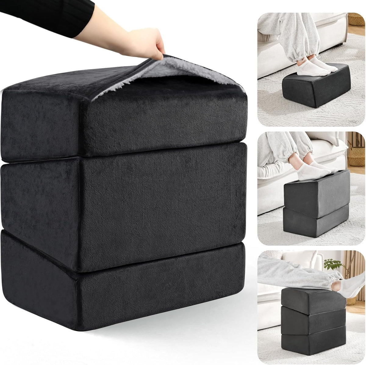 Foot Rest for Under Desk at Work, Adjustable Footrest for Office Chair & Gaming Chair,Ergonomic Footrest Pillow Desk Foot Stool with Washable Cover for Home, Airplane, Travel (Gray)