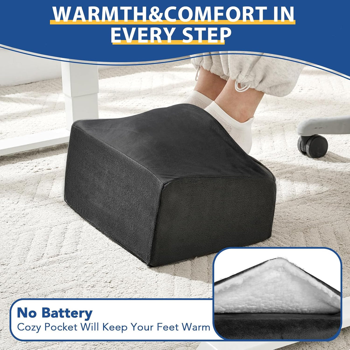 Foot Rest for Under Desk at Work, Adjustable Footrest for Office Chair & Gaming Chair,Ergonomic Footrest Pillow Desk Foot Stool with Washable Cover for Home, Airplane, Travel (Gray)