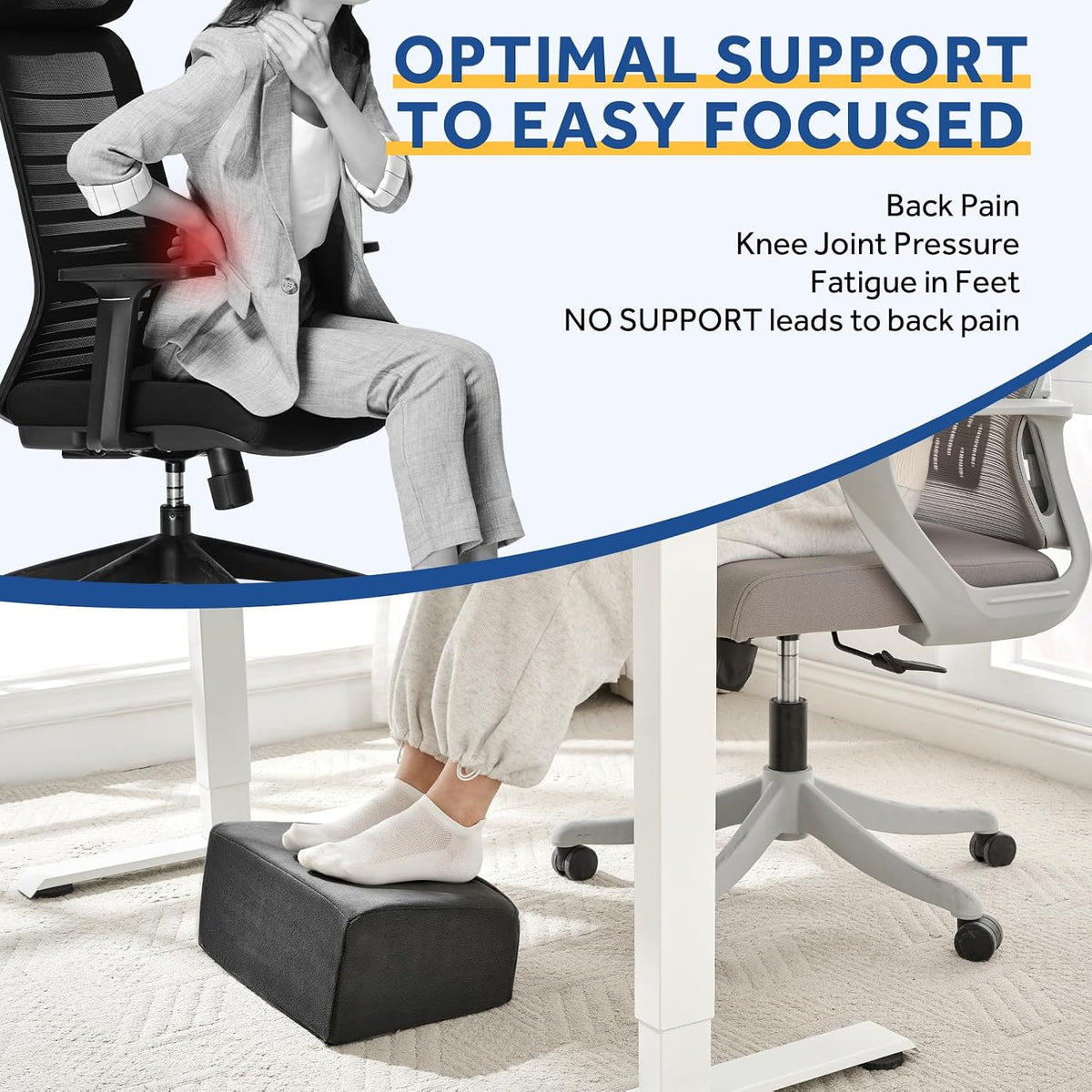 Foot Rest for Under Desk at Work, Adjustable Footrest for Office Chair & Gaming Chair,Ergonomic Footrest Pillow Desk Foot Stool with Washable Cover for Home, Airplane, Travel (Gray)