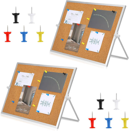 1 Pcs 11.81"×15.74" Cork Bulletin Board, Double Sided Pin with Silver Aluminum Border, Small Desktop Cork Board with Stand for Home, Office, School, Desk Message or Picture