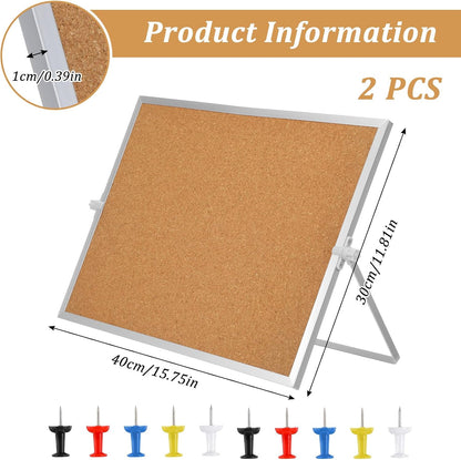1 Pcs 11.81"×15.74" Cork Bulletin Board, Double Sided Pin with Silver Aluminum Border, Small Desktop Cork Board with Stand for Home, Office, School, Desk Message or Picture
