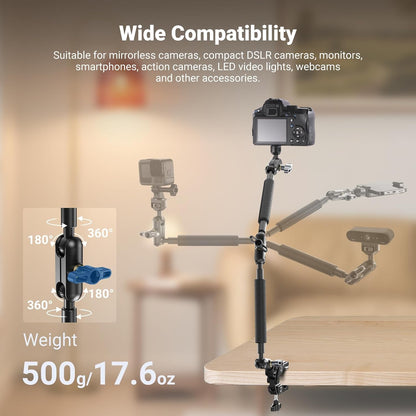 22" Magic Arm w Desk C Clamp, Overhead Camera Mount with Articulating Mic Boom Arm 1/4" 3/8" Threads for ARRI, Desktop Stand Holder for Phone Microphone Webcam Action Camera Video Light, UA057