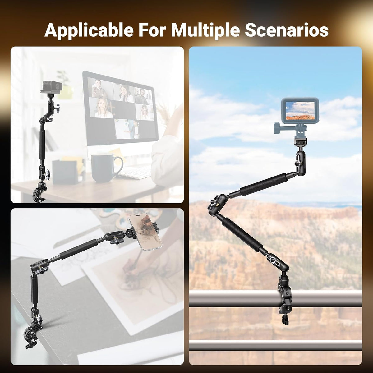 22" Magic Arm w Desk C Clamp, Overhead Camera Mount with Articulating Mic Boom Arm 1/4" 3/8" Threads for ARRI, Desktop Stand Holder for Phone Microphone Webcam Action Camera Video Light, UA057