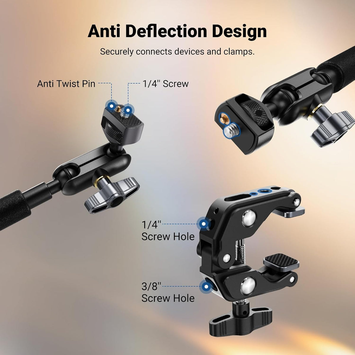 22" Magic Arm w Desk C Clamp, Overhead Camera Mount with Articulating Mic Boom Arm 1/4" 3/8" Threads for ARRI, Desktop Stand Holder for Phone Microphone Webcam Action Camera Video Light, UA057