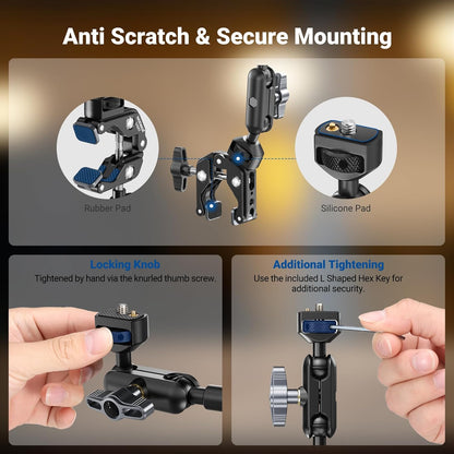 22" Magic Arm w Desk C Clamp, Overhead Camera Mount with Articulating Mic Boom Arm 1/4" 3/8" Threads for ARRI, Desktop Stand Holder for Phone Microphone Webcam Action Camera Video Light, UA057