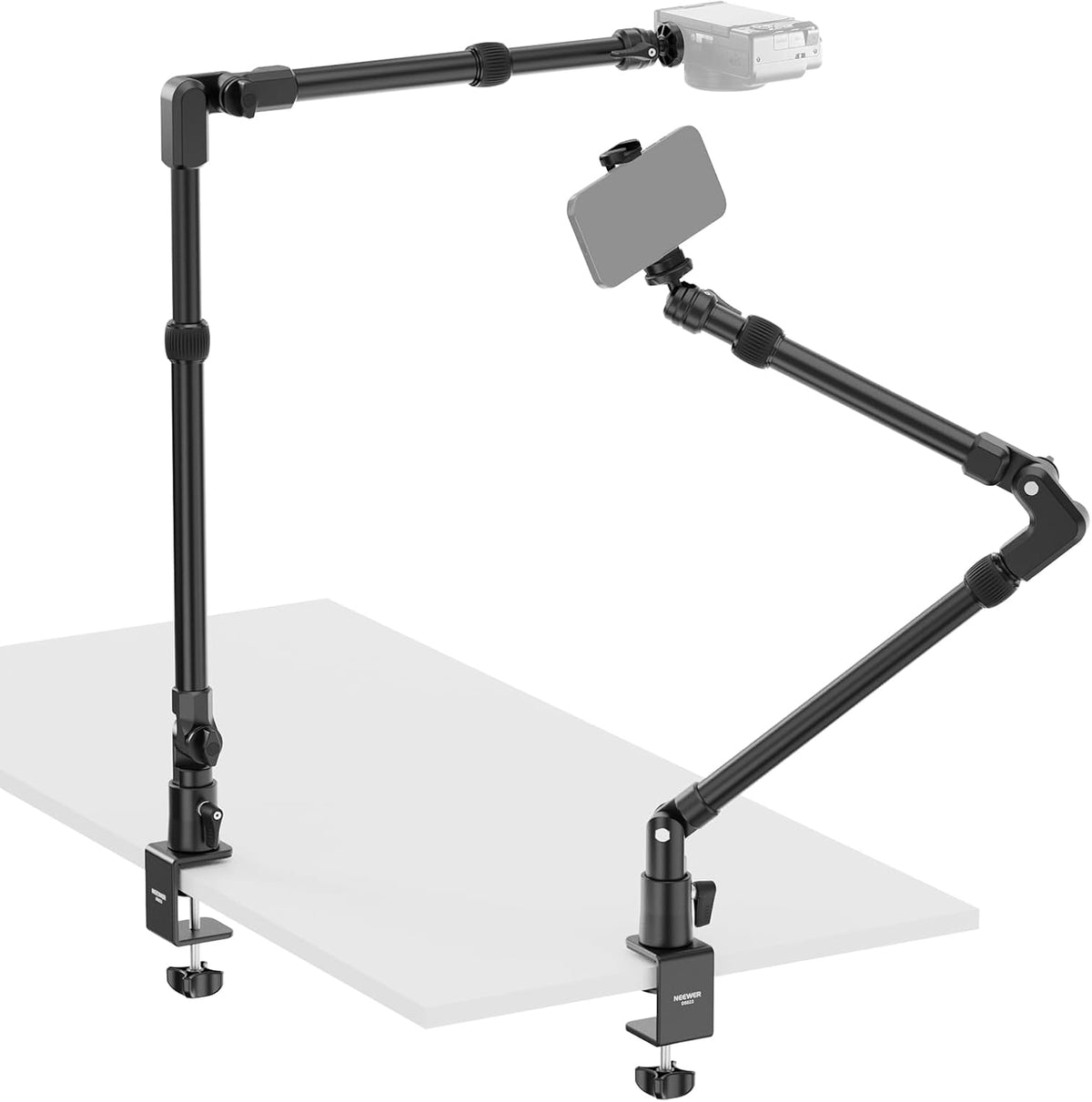 22" Magic Arm w Desk C Clamp, Overhead Camera Mount with Articulating Mic Boom Arm 1/4" 3/8" Threads for ARRI, Desktop Stand Holder for Phone Microphone Webcam Action Camera Video Light, UA057